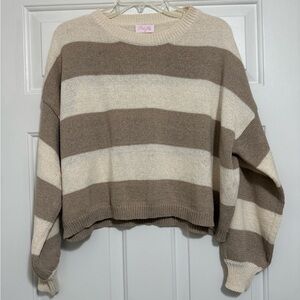 Pink Lily Beige and Cream Striped Sweater NWOT